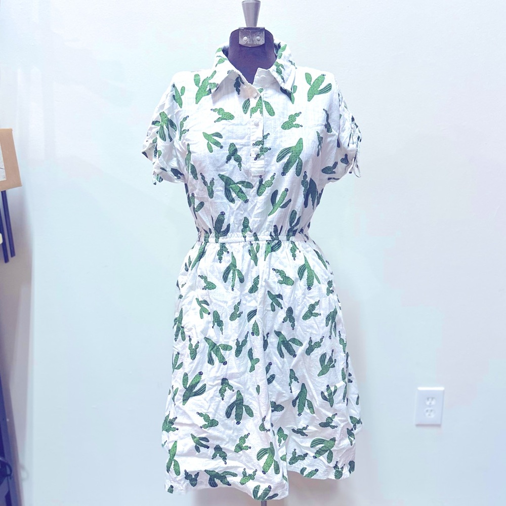 Saguaro cactus cotton white 80’s style dress (s)